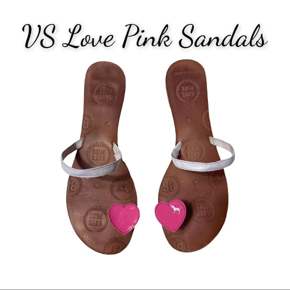 Victoria Secret Love Pink Leather Sandals With Pink Heart Toe Loop - Picture 1 of 10